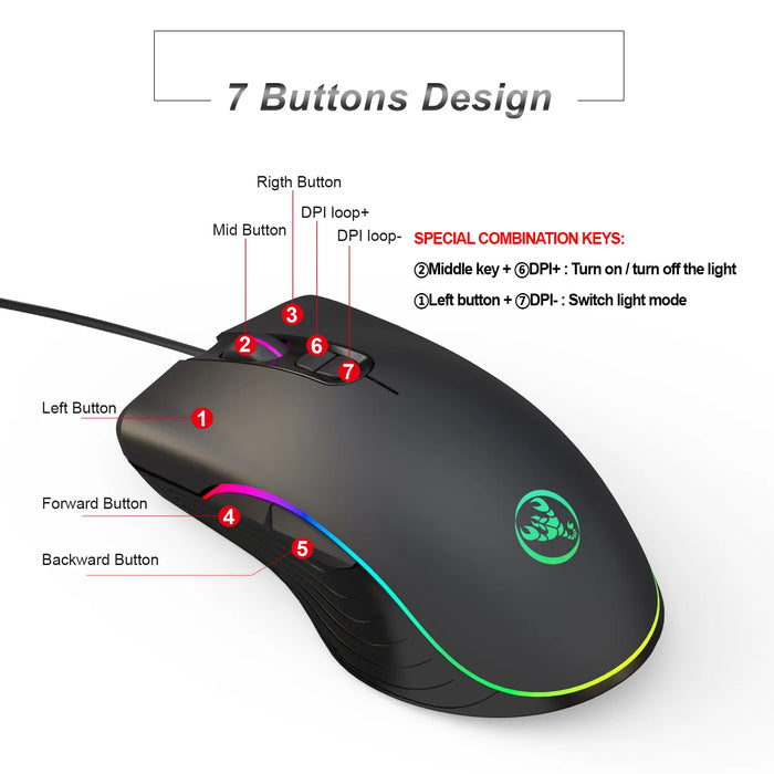 RGB Gaming Mouse – Glowing LED Wired Mouse for Gamers